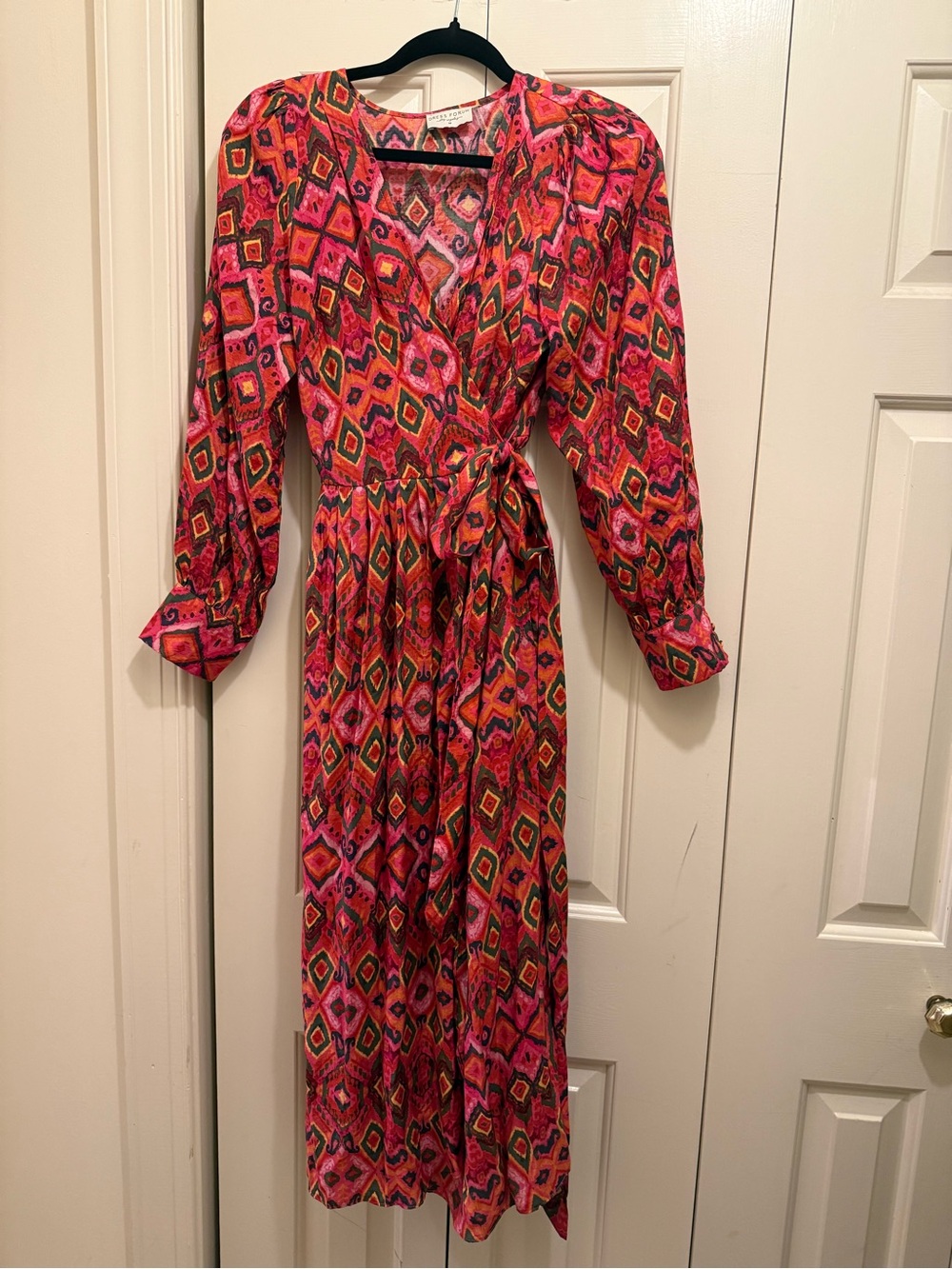 Dress Forum Pink Multi-Color Geometric Wrap Maxi Dress